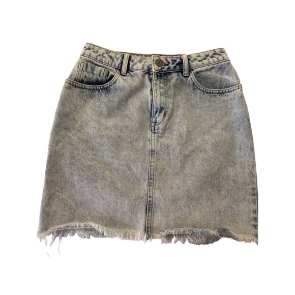 Stonewashed Denim Mini Skirt Frayed Hem XS  Cotton Pockets Festival Grunge boho - Picture 1 of 8